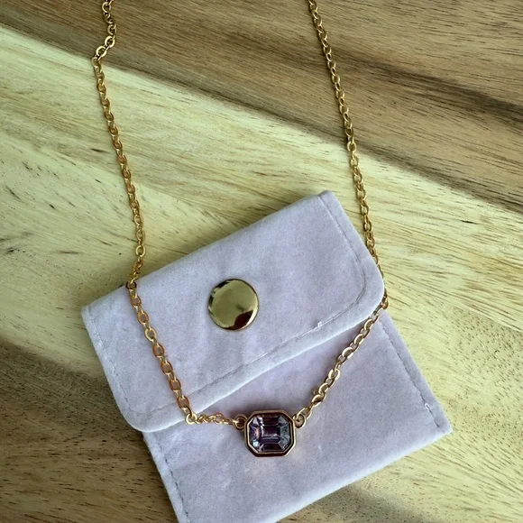 Dainty Gold Necklace with Purple Gemstone - Picture 3 of 6